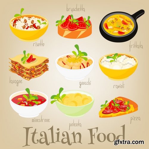 Collection of Italian food lasagna meal sticker icon vector image 25 EPS