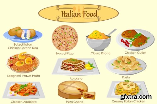 Collection of Italian food lasagna meal sticker icon vector image 25 EPS