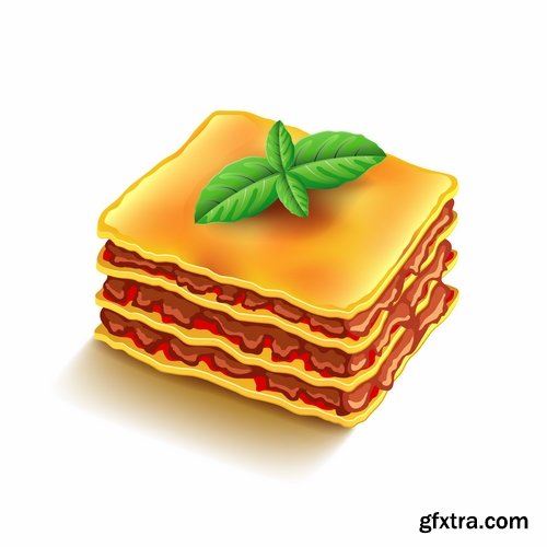 Collection of Italian food lasagna meal sticker icon vector image 25 EPS