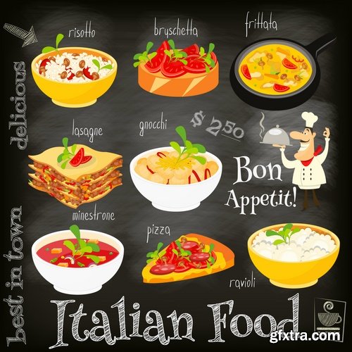 Collection of Italian food lasagna meal sticker icon vector image 25 EPS