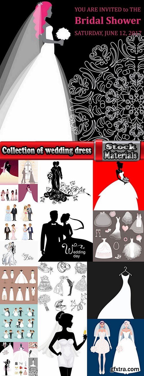 Collection of wedding dress the bride groom invitation card postcard cover a template 25 EPS