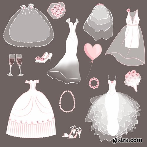 Collection of wedding dress the bride groom invitation card postcard cover a template 25 EPS