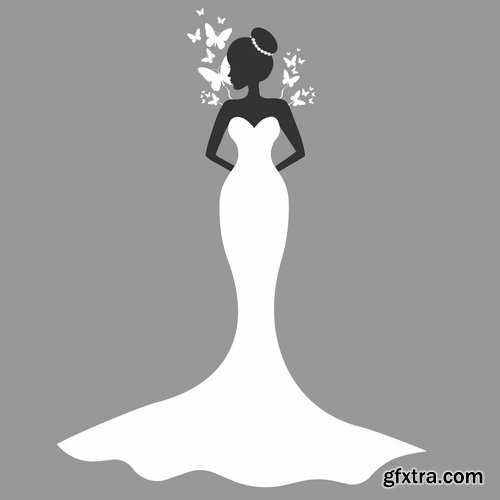 Collection of wedding dress the bride groom invitation card postcard cover a template 25 EPS