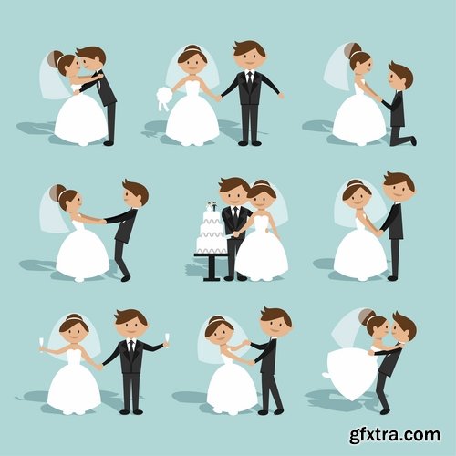 Collection of wedding dress the bride groom invitation card postcard cover a template 25 EPS