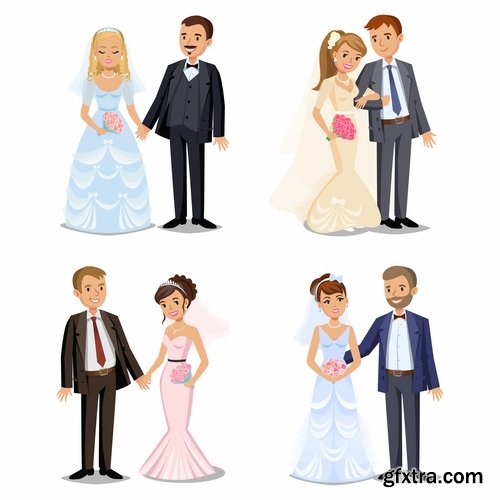 Collection of wedding dress the bride groom invitation card postcard cover a template 25 EPS