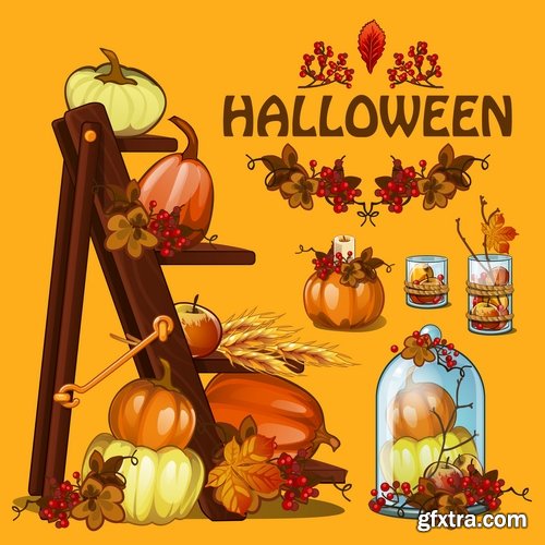 Collection of halloween pumpkin Thanksgiving autumn festival vector image 25 EPS