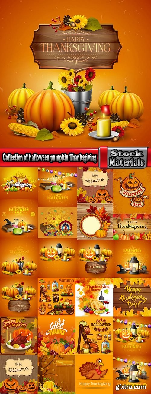 Collection of halloween pumpkin Thanksgiving autumn festival vector image 25 EPS