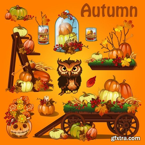 Collection of halloween pumpkin Thanksgiving autumn festival vector image 25 EPS