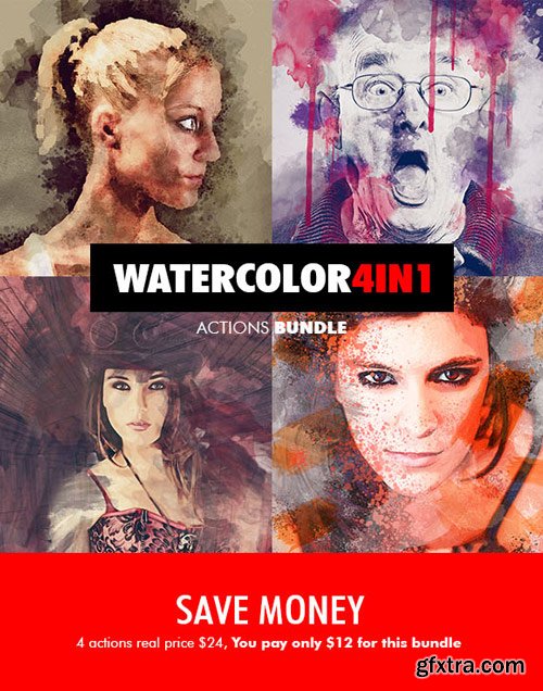 GraphicRiver - Watercolor - 4in1 Photoshop Actions Bundle V.1 - 18180095