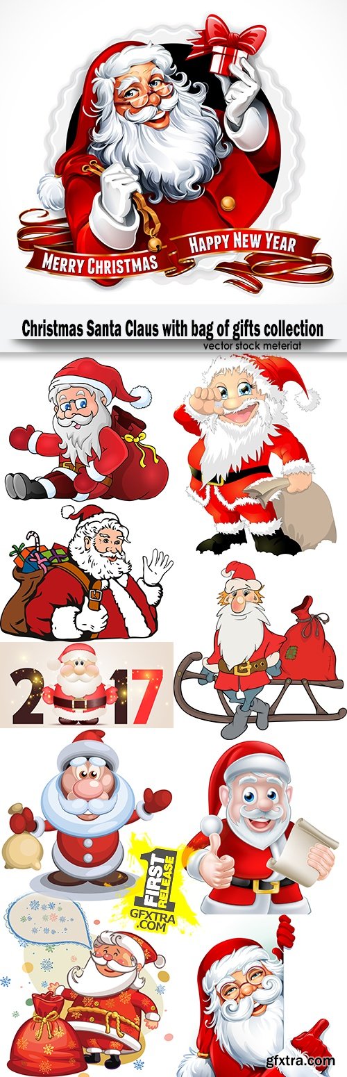 Christmas Santa Claus with bag of gifts collection