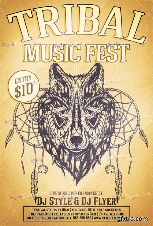 Tribal Music Fest PSD Flyer Template + Facebook Cover