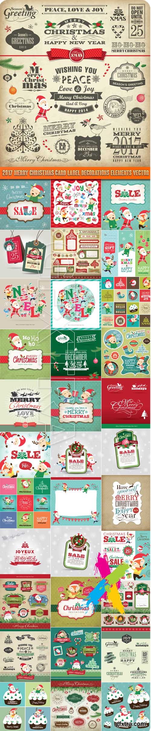 2017 Merry Christmas card label decorations elements vector