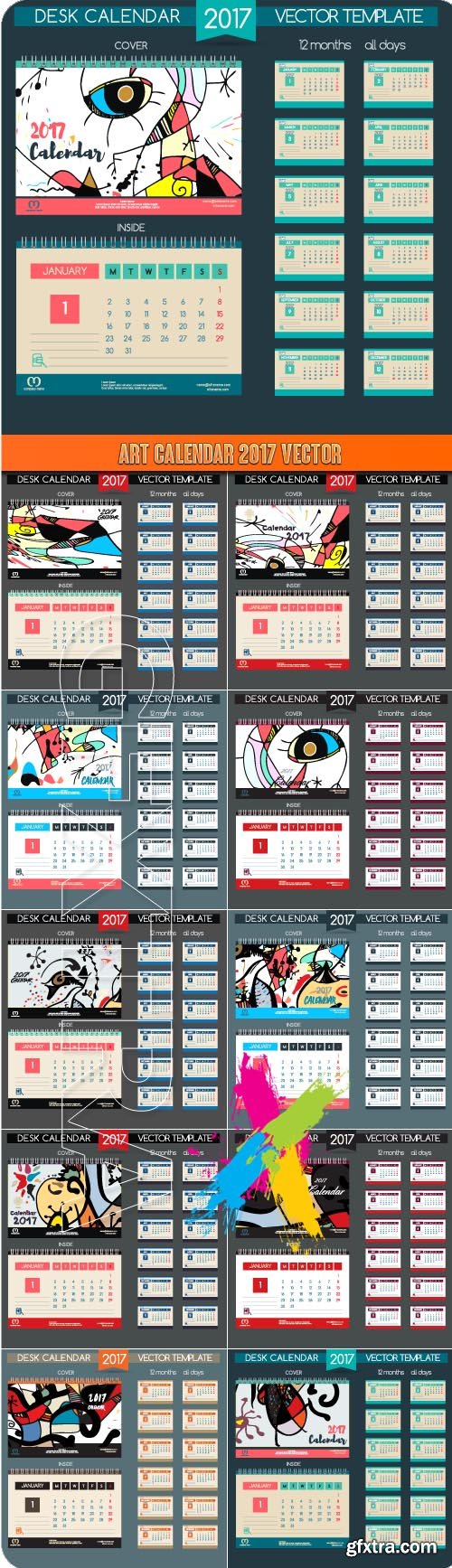 Art calendar 2017 vector