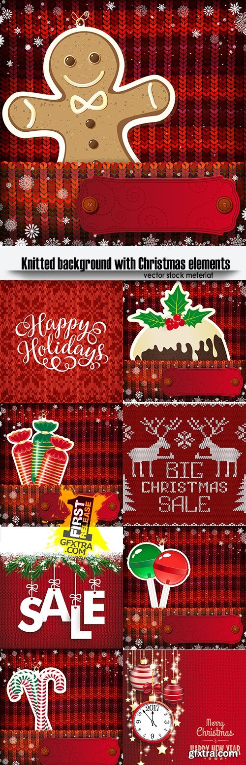 Knitted background with Christmas elements