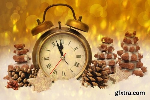 Collection of New Year Christmas still life with vintage clock logo 2017 25 HQ Jpeg