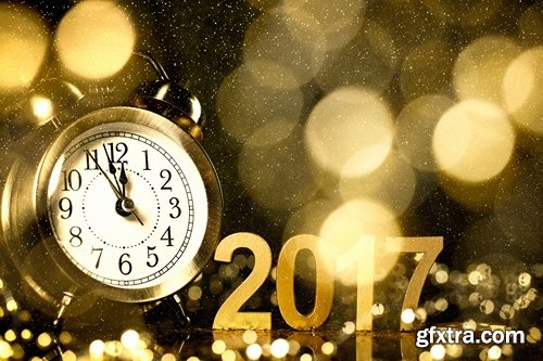 Collection of New Year Christmas still life with vintage clock logo 2017 25 HQ Jpeg