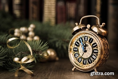 Collection of New Year Christmas still life with vintage clock logo 2017 25 HQ Jpeg