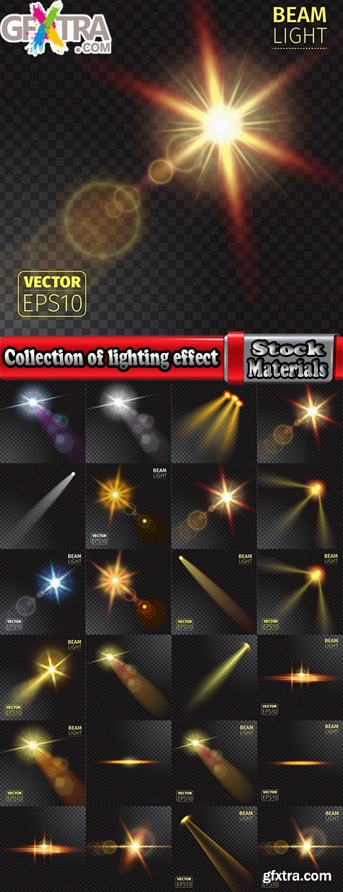 Collection of lighting effect beam light flux spotlight bulb circle vector image 25 EPS