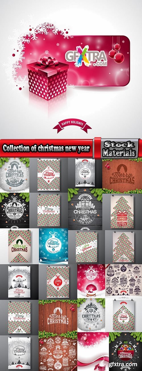 Collection of christmas new year sticker banner flyer cover gift card vector image 25 EPS