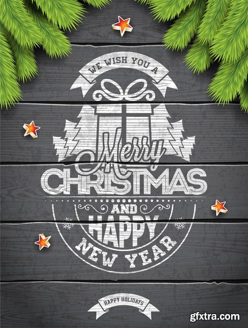 Collection of christmas new year sticker banner flyer cover gift card vector image 25 EPS