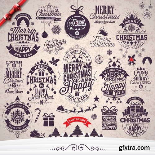 Collection of christmas new year sticker banner flyer cover gift card vector image 25 EPS