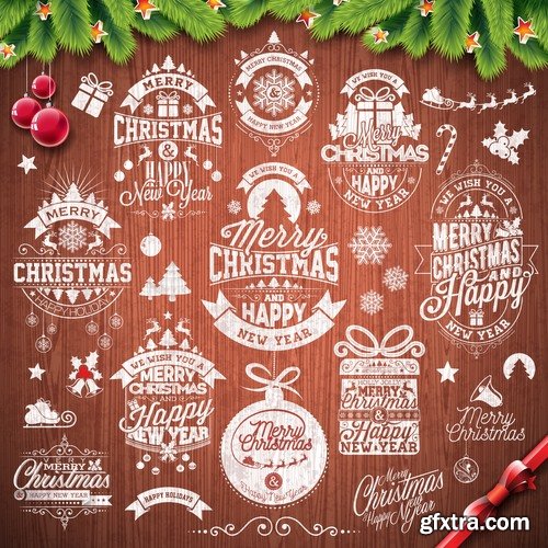 Collection of christmas new year sticker banner flyer cover gift card vector image 25 EPS