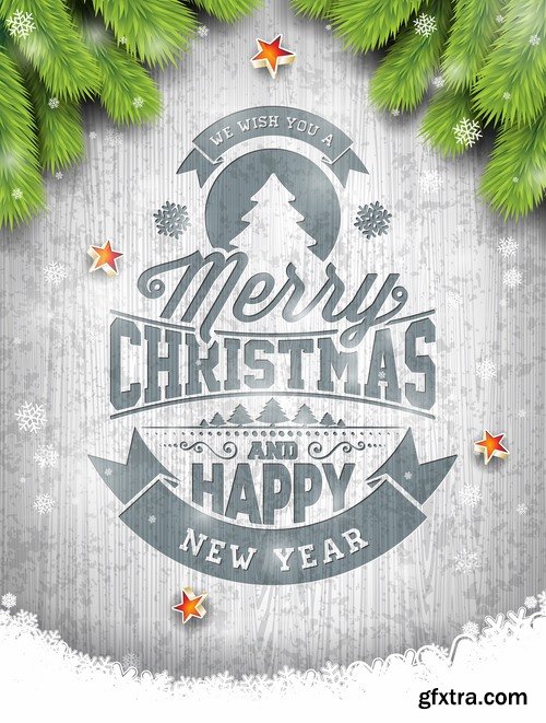 Collection of christmas new year sticker banner flyer cover gift card vector image 25 EPS