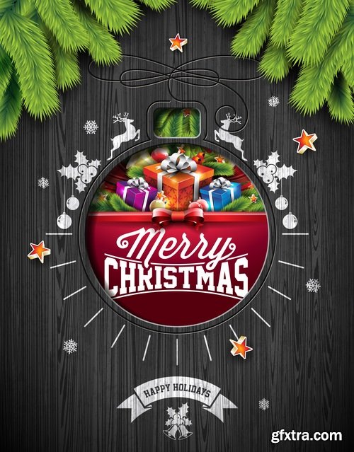 Collection of christmas new year sticker banner flyer cover gift card vector image 25 EPS