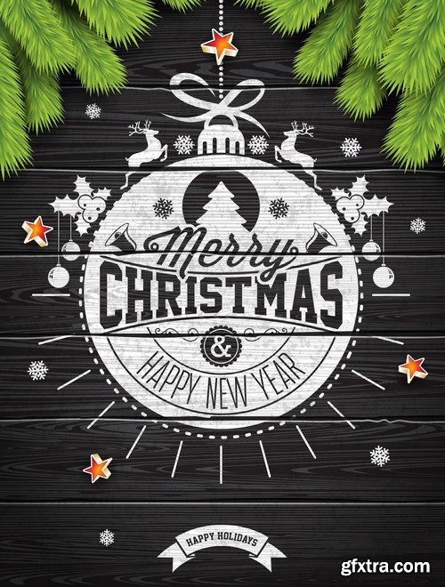 Collection of christmas new year sticker banner flyer cover gift card vector image 25 EPS