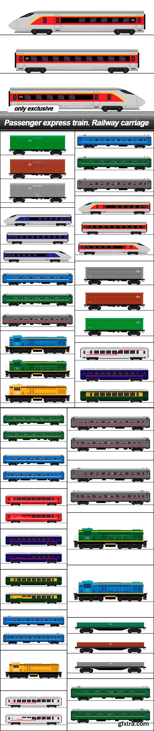 Passenger express train. Railway carriage - 22 EPS