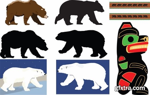 Collection polar bear brown grizzly teddy icon for children book illustration 25 EPS