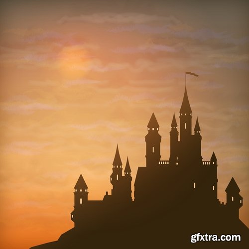 Collection of castle fort icon silhouette of a medieval tower building vector image 25 EPS