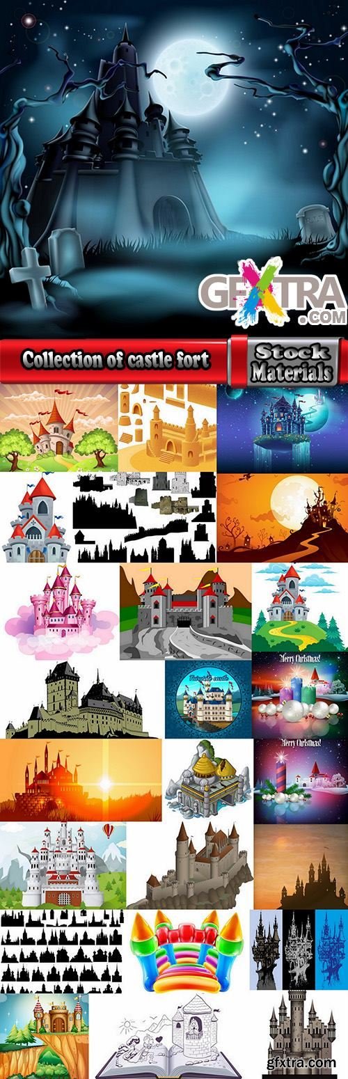 Collection of castle fort icon silhouette of a medieval tower building vector image 25 EPS