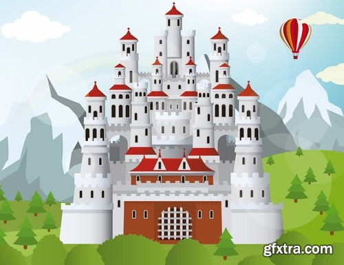 Collection of castle fort icon silhouette of a medieval tower building vector image 25 EPS