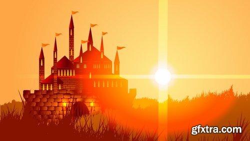 Collection of castle fort icon silhouette of a medieval tower building vector image 25 EPS