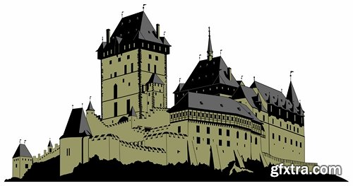 Collection of castle fort icon silhouette of a medieval tower building vector image 25 EPS