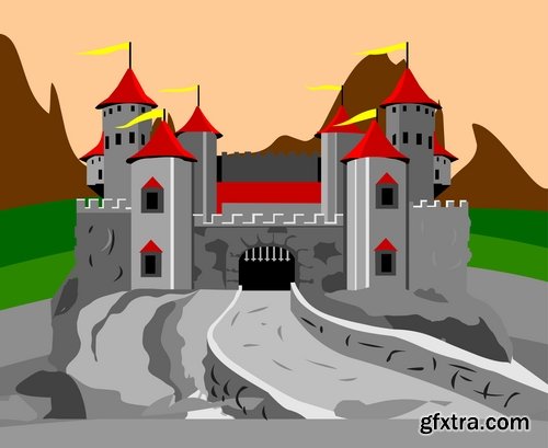 Collection of castle fort icon silhouette of a medieval tower building vector image 25 EPS