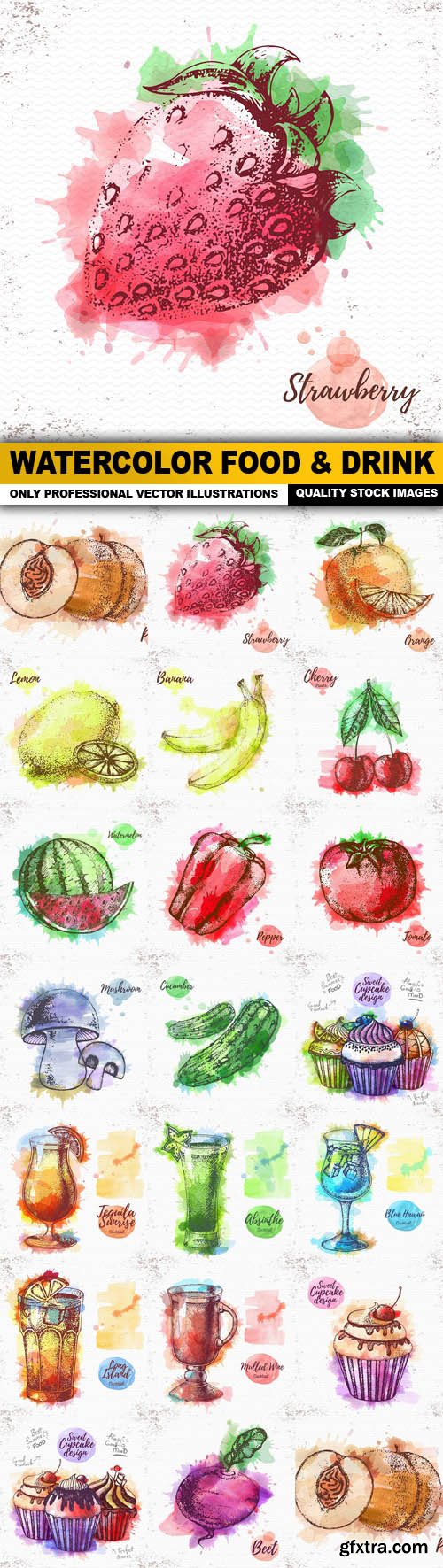 Watercolor Food & Drink - 20 Vector