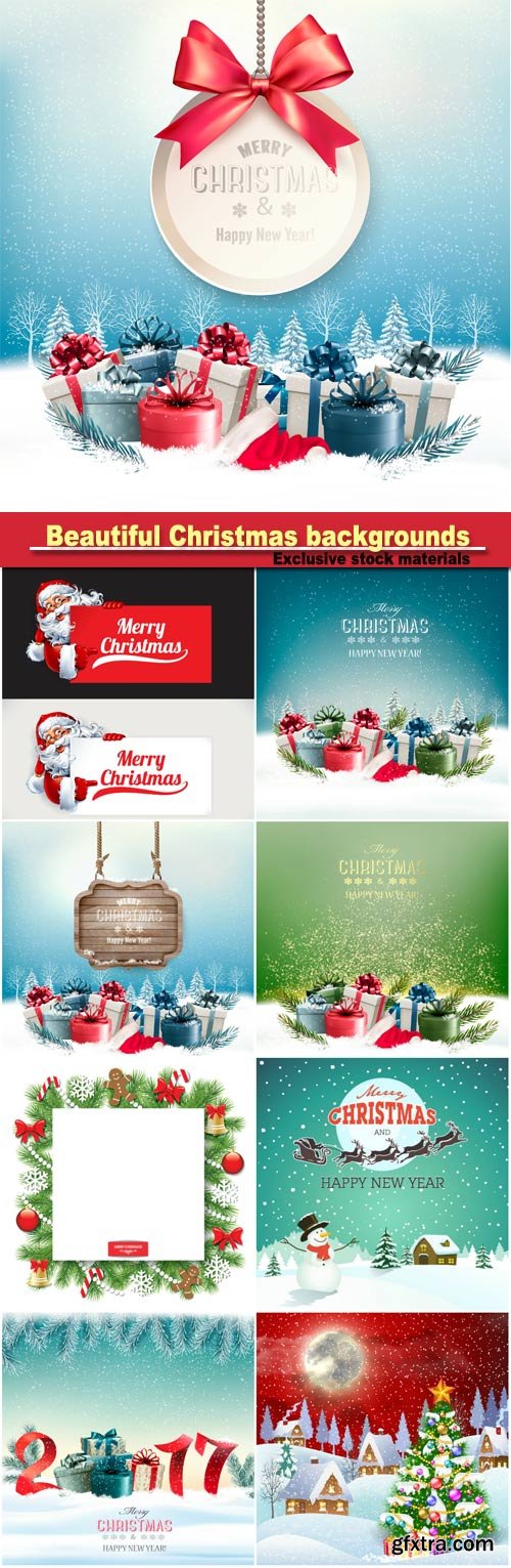 Beautiful Christmas backgrounds, sparkling elements, snowflakes, snowman