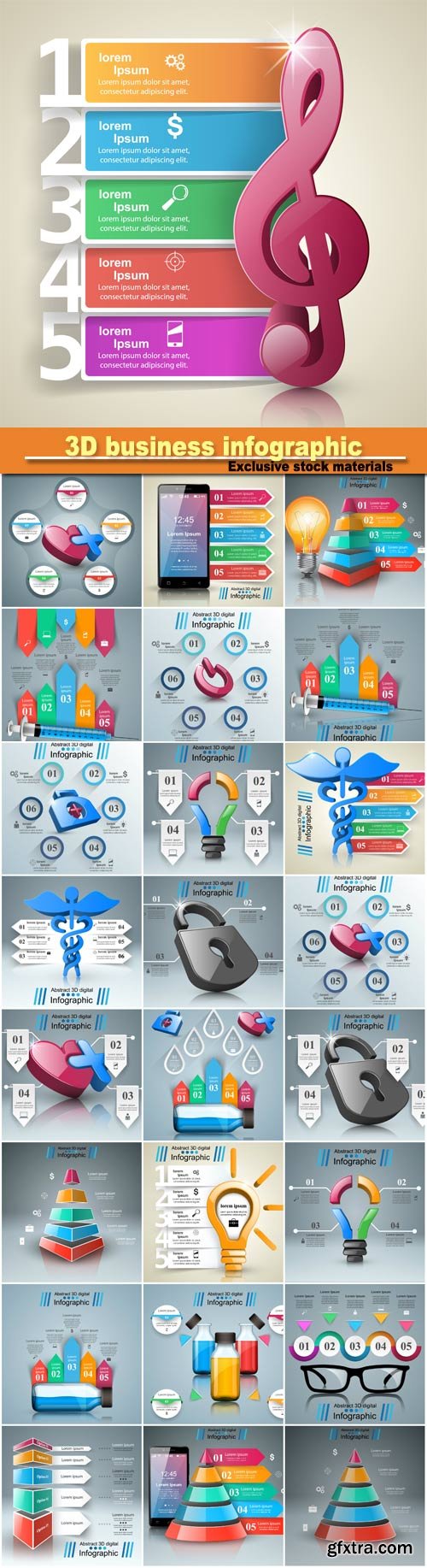 3D business infographic design template and marketing icons, vector illustration