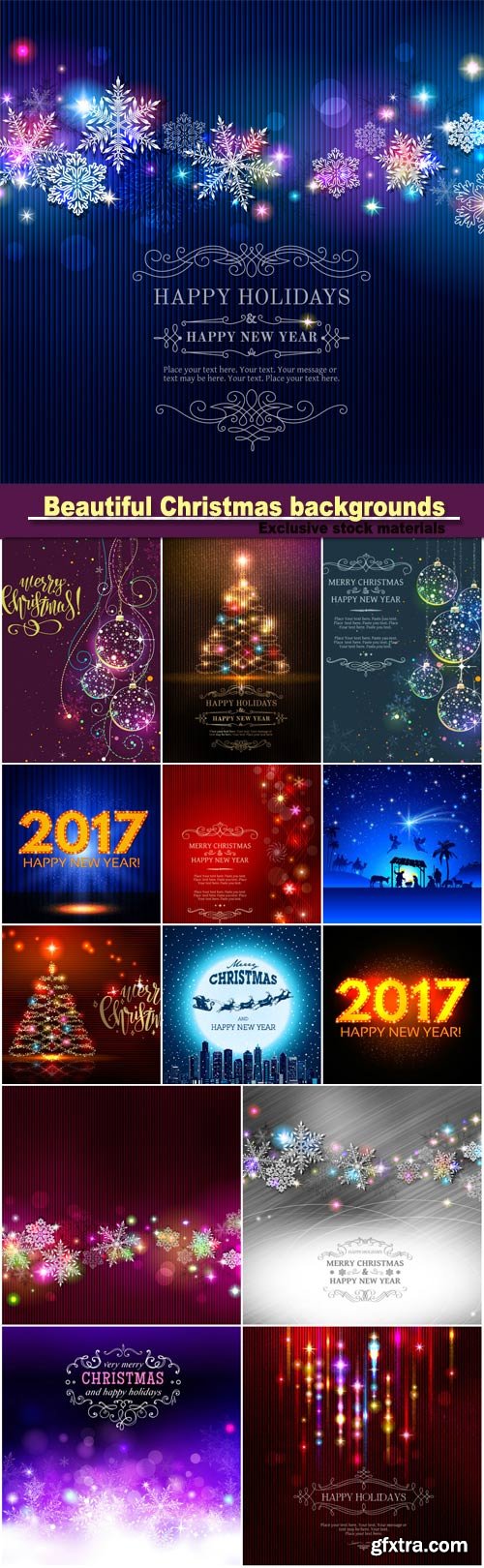 Christmas backgrounds, sparkling elements, snowflakes