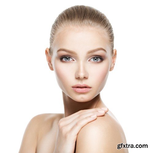 Portrait of the beautiful woman, cosmetic cream on face