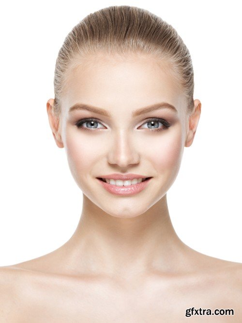 Portrait of the beautiful woman, cosmetic cream on face