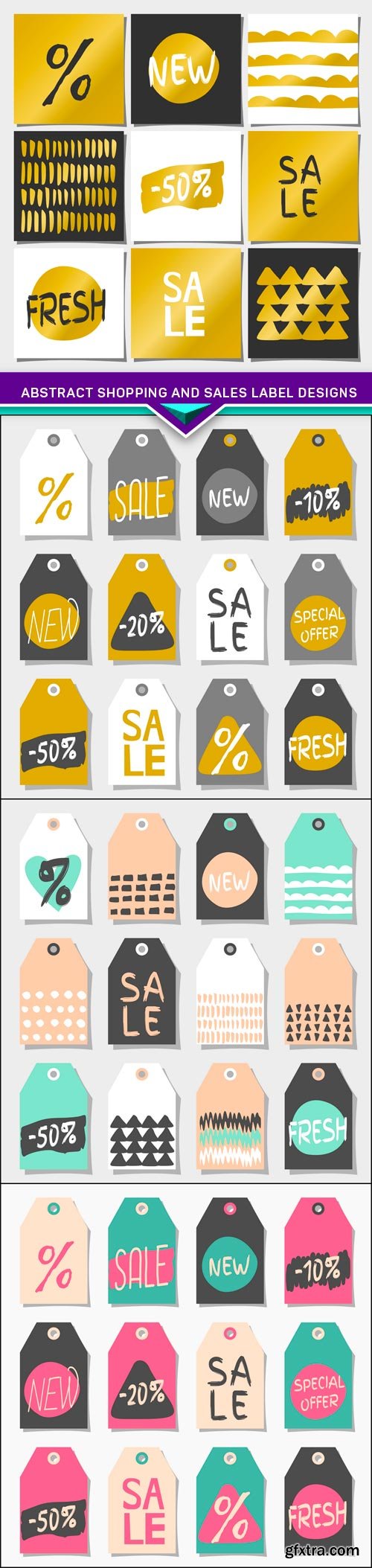 Abstract Shopping and Sales Label Designs 4X EPS