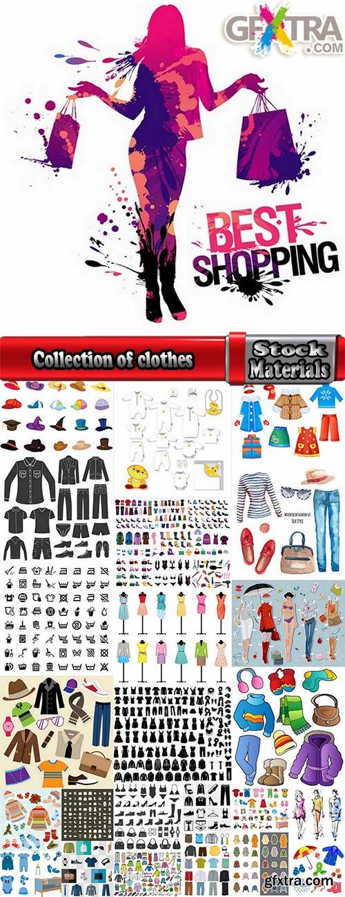 Collection of clothes for different seasons icon jacket pants cap toe shoes 25 EPS