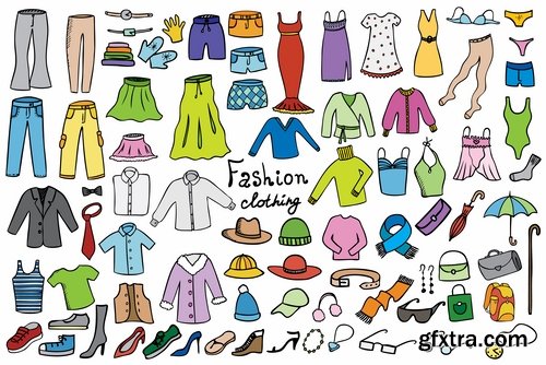 Collection of clothes for different seasons icon jacket pants cap toe shoes 25 EPS