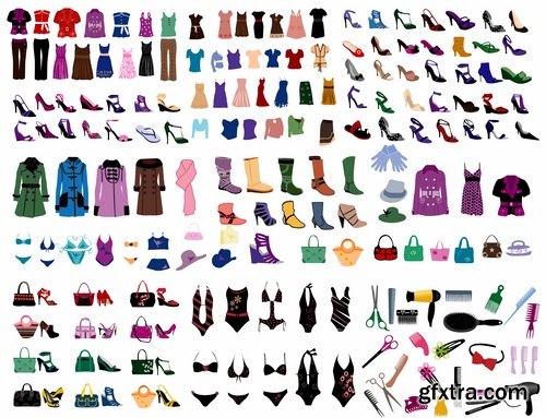 Collection of clothes for different seasons icon jacket pants cap toe shoes 25 EPS