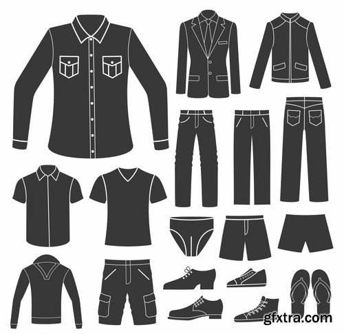 Collection of clothes for different seasons icon jacket pants cap toe shoes 25 EPS