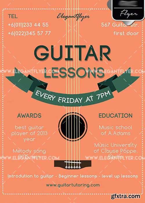 Guitar Lessons V1 PSD Template + Facebook cover