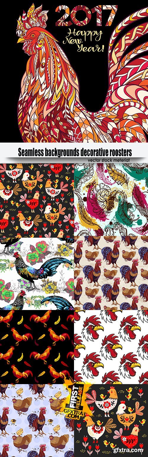 Seamless backgrounds decorative roosters